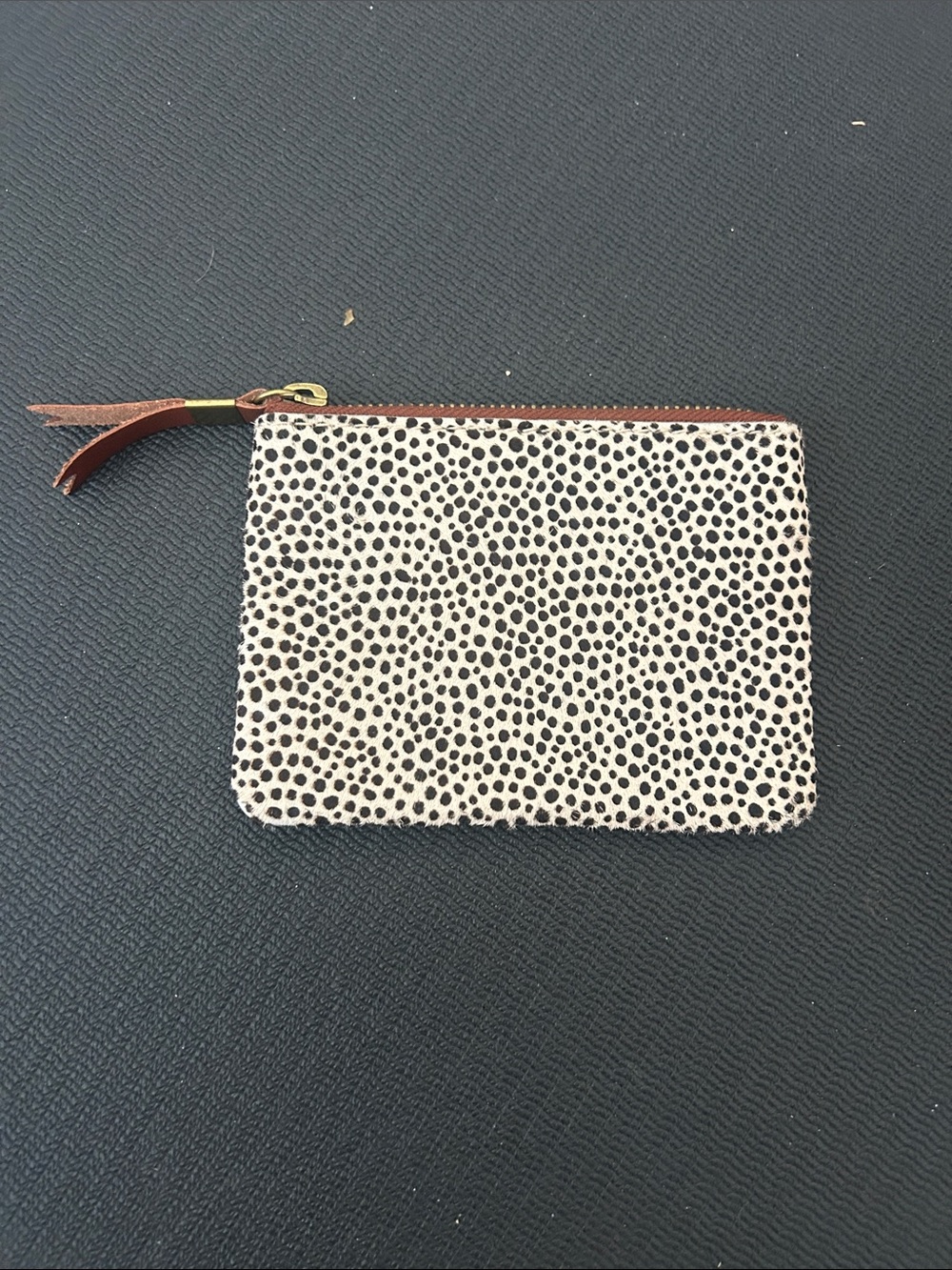 Madewell Spotted Zip Pouch in Black & White with Brown Trim